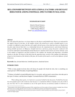 Relationship Between Situational Factors and Deviant Behaviour Among Football Spectators in Malaysia