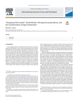 “Changing of the Guards”: David Wexler, Therapeutic Jurisprudence, and the Transformation of Legal Scholarship☆