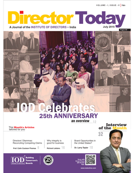 Shri Pradeep Kumar Sinha IOD Distinguished Fellow on His Taking Over As Cabinet Secretary of India