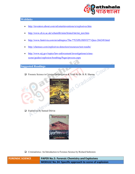 Forensic Chemistry and Explosives MODULE No.34: Specific Approach to Scene of Explosion