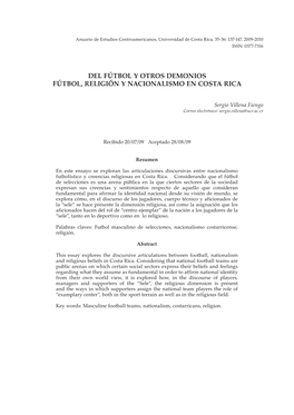 Del Fútbol Y Otros Demonios Fútbol, Religión Y Nacionalismo En Costa Rica