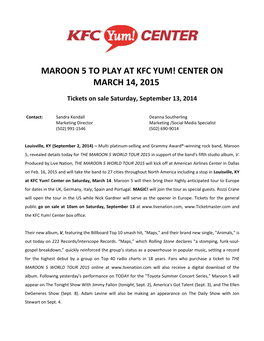 Maroon 5 to Play at Kfc Yum! Center on March 14, 2015