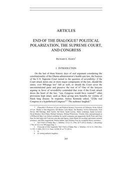 Articles End of the Dialogue? Political Polarization, the Supreme Court, And