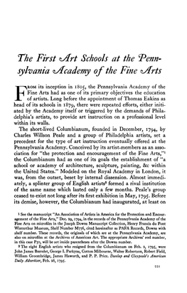 The First <Uirt Schools at the 'Penn- Sylvania ^Academy of the Fine <Uirts