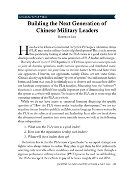 Building the Next Generation of Chinese Military Leaders