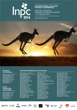 INTERNATIONAL NUCLEAR PHYSICS CONFERENCE ADELAIDE, AUSTRALIA ADELAIDE CONVENTION CENTRE 11-16 September 2016