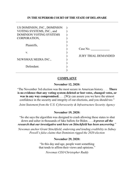 Dominion Complaint Against Newsmax