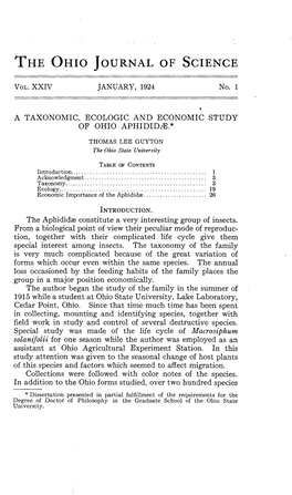 A Taxonomic, Ecologic and Economic Study of Ohio Aphididae