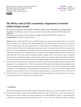 The 405 Kyr and 2.4 Myr Eccentricity Components in Cenozoic Carbon Isotope Records Ilja J