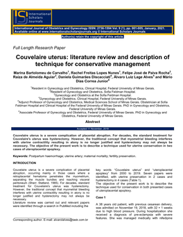 Couvelaire Uterus: Literature Review and Description of Technique for Conservative Management