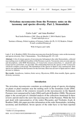 Nivicolous Myxomycetes from the Pyrenees: Notes on the Taxonomy and Species Diversity