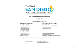 2018 Unfunded Park Improvements List