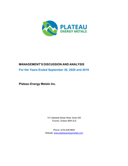 MANAGEMENT's DISCUSSION and ANALYSIS for the Years Ended