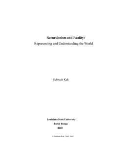 Recursionism and Reality: Representing and Understanding the World