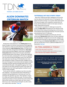 ALSON DOMINATES CRITERIUM MATCH GI Breeders= Cup Juvenile Contender Eight Rings (Empire Alson (Ger) (Areion {Ger}) Dominated the G1 Criterium International Maker)