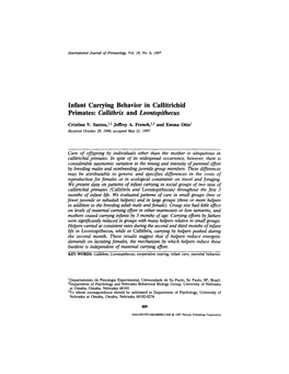 Infant Carrying Behavior in Callitrichid Primates:Callithrix And