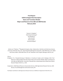 Final Report USDA Ecological Site Description State-And-Transition Models Major Land Resource Area 28A and 28B Nevada February 2015