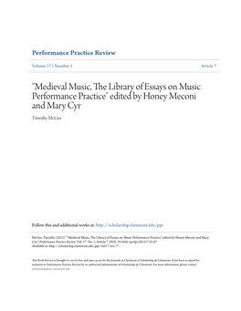 Medieval Music, the Library of Essays on Music Performance Practice