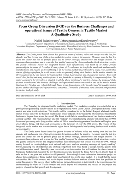Focus Group Discussion (FGD) on the Business Challenges and Operational Issues of Textile Owners in Textile Market a Qualitative Study