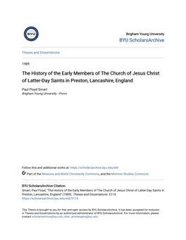 The History of the Early Members of the Church of Jesus Christ of Latter-Day Saints in Preston, Lancashire, England