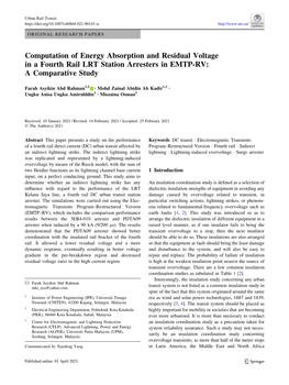 Computation of Energy Absorption and Residual Voltage in a Fourth Rail LRT Station Arresters in EMTP-RV: a Comparative Study