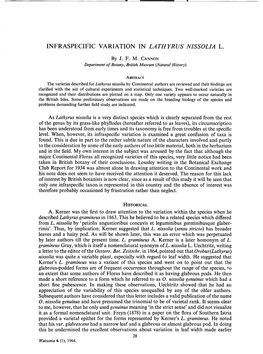 Infraspecific Variation in Lathyrus Nissolia L