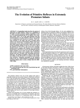 The Evolution of Primitive Reflexes in Extremely Premature Infants