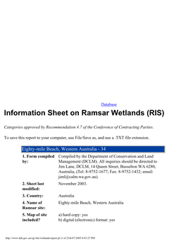 Australian Wetlands Database - Information Sheet