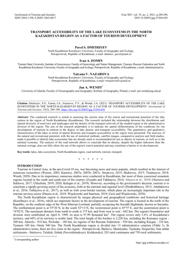 Transport Accessibility of the Lake Ecosystems in the North Kazakhstan Region As a Factor of Tourism Development