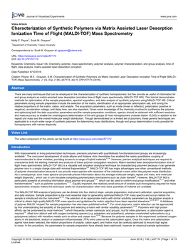 Characterization of Synthetic Polymers Via Matrix Assisted Laser Desorption Ionization Time of Flight (MALDI-TOF) Mass Spectrometry