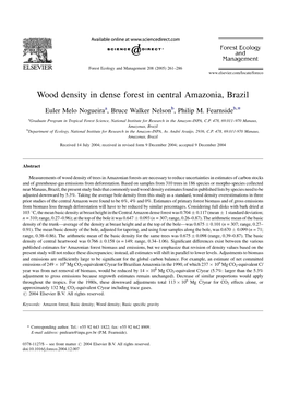 Wood Density in Dense Forest in Central Amazonia, Brazil