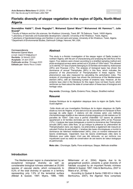 Floristic Diversity of Steppe Vegetation in the Region of Djelfa, North-West Algeria