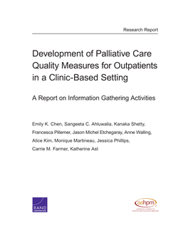 Development of Palliative Care Quality Measures for Outpatients in a Clinic-Based Setting