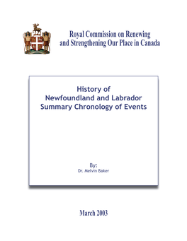 History of Newfoundland and Labrador Summary Chronology of Events