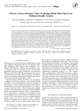 Flowers, Nectar and Insect Visits: Evaluating British Plant Species for Pollinator-Friendly Gardens