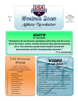 Western Zone Athlete Newsletter