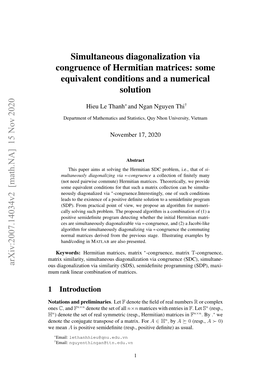 Simultaneous Diagonalization Via Congruence of Hermitian Matrices