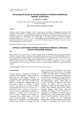 Karyological Study on Turkish Endemic Fritillaria Baskilensis Behçet. (Liliaceae)