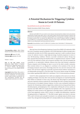 A Potential Mechanism for Triggering Cytokine Storm in Covid-19 Patients