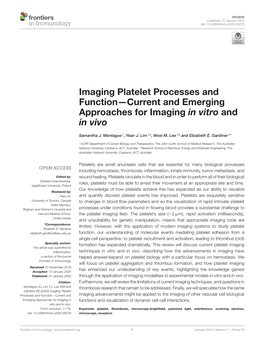 Imaging Platelet Processes and Function—Current and Emerging Approaches for Imaging in Vitro and in Vivo