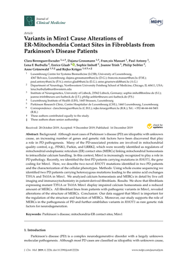 Variants in Miro1 Cause Alterations of ER-Mitochondria Contact Sites in Fibroblasts from Parkinson’S Disease Patients