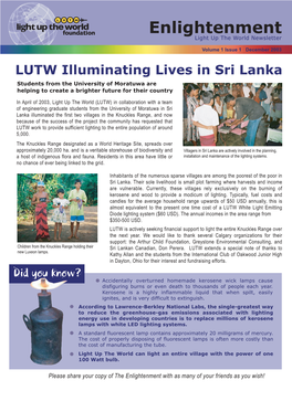 LUTW Illuminating Lives in Sri Lanka Students from the University of Moratuwa Are Helping to Create a Brighter Future for Their Country