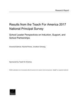 Results from the Teach for America 2017 National Principal Survey