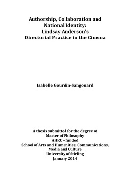 Lindsay Anderson's Directorial Practice in the Cinema