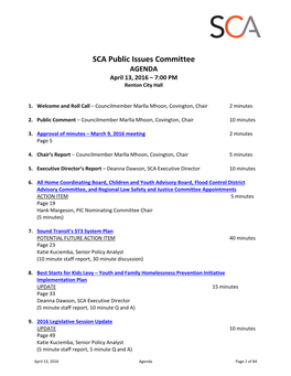 SCA Public Issues Committee AGENDA April 13, 2016 – 7:00 PM Renton City Hall