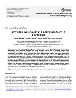 City Scale Water Audit of a Pilgrimage Town in South India