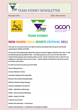 Team Sydney Newsletter