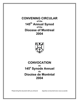 CONVENING CIRCULAR 145 Annual Synod Diocese of Montreal 2004