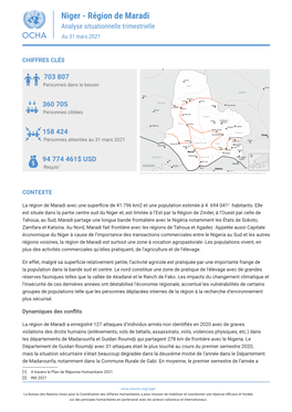 Niger - Région De Maradi Analyse Situationnelle Trimestrielle Au 31 Mars 2021