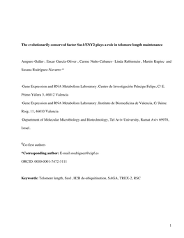 1 the Evolutionarily Conserved Factor Sus1/ENY2 Plays a Role in Telomere